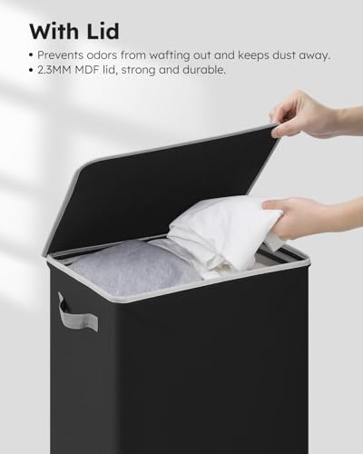 SOLEDI Slim Laundry Hamper with Lid, Narrow Laundry Basket with Removable Bags, Dirty Clothes Hamper with handle, Small Hamper perfect for Laundry room, Bathroom, Bedroom, Small spaces. 70L Black - color: Black, size: 70L