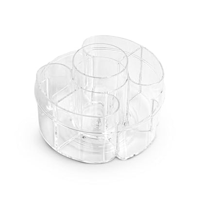 Masirs Small 360 Rotating Makeup Organizer, 5 Compartments, Round Clear | Small 360 Rotating Makeup Organizer, 5 Compartments, Acrylic Mini Lazy Susan, Vanity Bathroom Counter, Round Clear - color: Round Clear