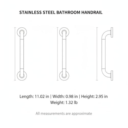 Stainless Steel Bathroom Grab Bar, Silver Textured Grip Handrail for Shower and Bathtub, Durable Wall Mount Rail - size: 11.02 x 0.98 x 2.95 in