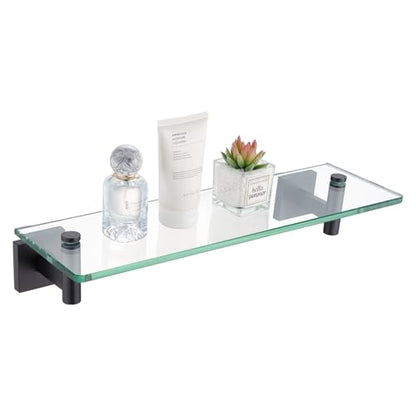 KOKOSIRI Bathroom Shelves Glass Floating Shelf 12-Inch for Bedroom, Living Room, Kitchen, Small Hanging Rack Rustproof Wall Mounted Black B1105BK-L12 - color: Matte Black, size: 12-Inch
