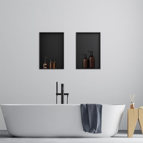 Achelous Stainless Steel Insert Shower Niche 18" X 12" NO Tile Needed, Bathroom Wall Niche Recessed Shower Shelf Organizer, Wall-Inserted Niche Recessed Shower Caddy, Matte Black - color: Matte Black, size: 18" X 12"