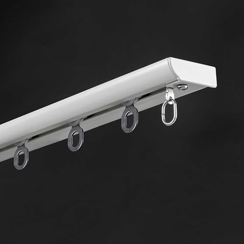Ultra-Thin Curtain Track Aluminum Curtain Track Ceiling Mounted Curtain Rail Curtain Single Tracks Room Divider-Ceiling Curtain Rail Curtain Pole for Living Room/Bedroom(White,1.1m(3.6ft)) - color: White, size: 1.1m(3.6ft)