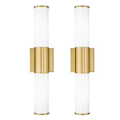 2-Pack Brushed Gold Bathroom Vanity Light Fixtures, Milk Glass Shade | 2-light modern bathroom wall sconces, vertical or horizontal mount,E26 base, hardwired, bulbs not included, VL834-BG-ML-2PK - color: Brushed Gold-Milk Glass, 2-Pack
