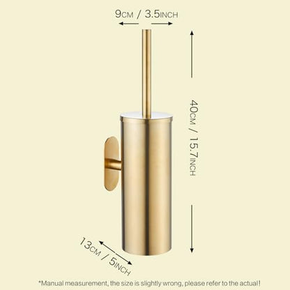 AIREMOEN 1PCS Brushed Gold Stud Free Toilet Brush and Holder Set, 304 Stainless Steel Handle Toilet Brush Holder, Toilet Brush and Plunger Set, Bathroom Wall-Mounted Compact Toilet Brush Holder
