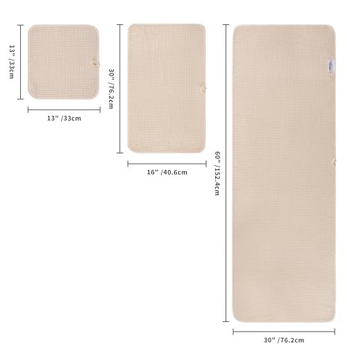POLYTE 430 GSM Poly Blend Microfiber Quick Dry Waffle Bath Towel Set of 6 | 2-Body Towels, 2-Hand Towels, 2-Wash cloths, Oversize, Lint Free - color: Gray,light Beige