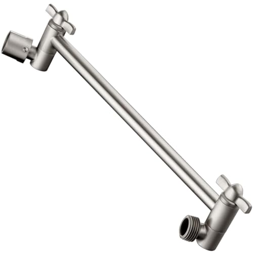 BRIGHT SHOWERS Brass Shower Head Extension Arm for Rain and Handheld Shower Head, 10 Inch Universal Shower Arm Extender, Height & Angle Adjustable, Brushed Nickel - color: Brushed Nickel, style: 10 Inch