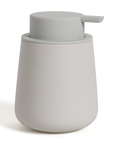 BosilunLife Ceramic Soap Dispenser - Dish Soap Dispenser for Bathroom 12Oz | Refillable Liquid Hand Wash Dispenser for Essential Oil, Lotion Soap, Grey - color: Matte Light Grey