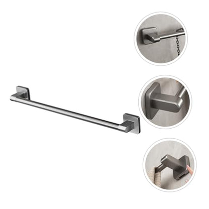 Ipetboom Self-Adhesive Bathroom Towel Bar Wall Mount Rack No Drilling Towel Hanging Rack Bathroom Storage Organizer Gray
