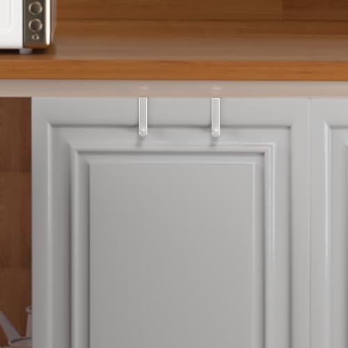 Over The Door Cabinet Hooks 2 Pack for Kitchen and Bathroom Cabinets Drawers up to 0.86in Thick, Brushed Stainless Steel No Drill - color: Silver