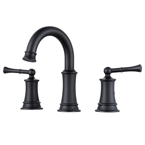Black Bathroom Faucet, 8 Inch Bathroom Sink Faucet | with Pop-up Drain Assembly, Widespread Bathroom Faucet with cUPC Supply Lines for Vanity, Lavatory RV Farmhouse Sink - color: Black