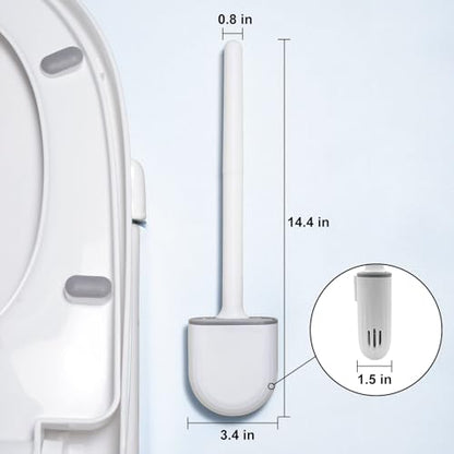 RV Silicone Toilet Brush with Holder, Drill-Free Wall Mounted Toilet Bowl Cleaner, Anti-Drip Anti-Roll Compact Brush for RV Camper & Small Bathroom (White 2pc) - color: White 2pc