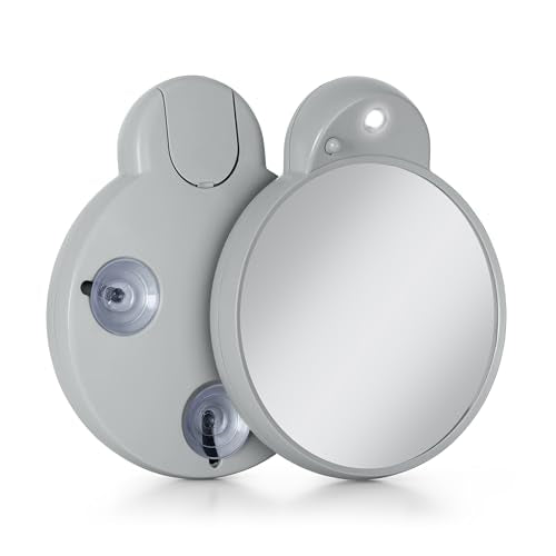 Magnifying Lighted Mirror with Retractable Suction Cups by Zadro - color: Grey