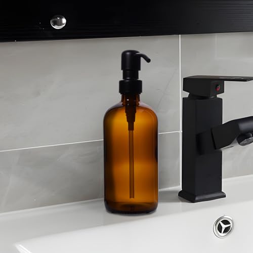 Diahom Soap Dispenser Glass Stainless Steel Pump 16 Oz for Kitchen Hand Dish