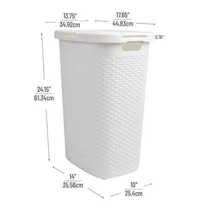 Mind Reader Slim Laundry Hamper with Lid, 60L Tall Clothes Basket, Narrow Tapered Design for Bathrooms, Closets and Laundry Rooms, Plastic, White - color: White, size: 1 Piece