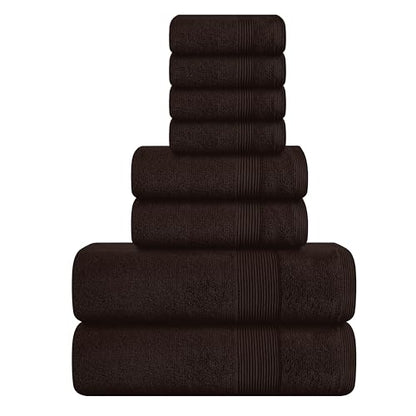8 Piece Towel Set 100% Ring Spun Cotton, 2 Bath Towels 27x54, 2 Hand Towels 16x28 and 4 Washcloths 13x13 - Ultra Soft Highly Absorbent Machine Washable Hotel Spa Quality - Chocolate Brown - color: Chocolate Brown, size: 8 Piece Towel Set