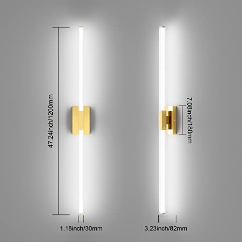 Ralbay 48inch Gold Bathroom Vanity Lights Bar 36W Modern LED Gold Vanity Light Fixtures Over Mirror(5500K White Light) - color: Gold, size: 48 inch