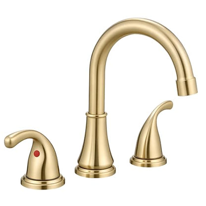 Bathroom Sink Faucet FRANSITON Centerset 8 Inch 2 Handle Bathroom Sink Faucet Lead-Free with Pop-up Drain Stopper and Supply Hoses (Brushed Gold, 8 Inch) - color: Brushed Gold