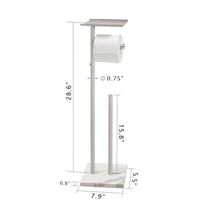GZILA Toilet Paper Holder Stand with Shelf, Marble Base Heavy Free Standing Toilet Paper Double Roll Holders SUS304 Stainless Steel Brushed Nickel, Storages 4 Reserve Rolls Dispenser - color: Brushed Nickel - 2 Dispensers