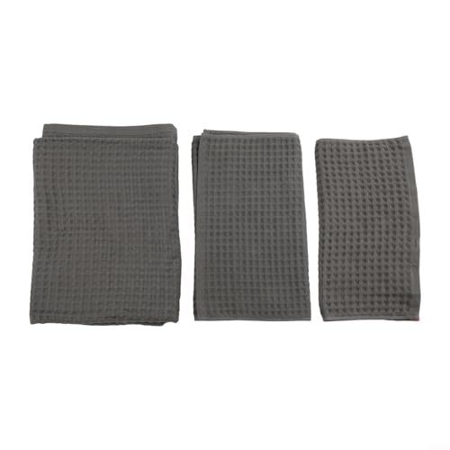 Soft textured waffle cotton towels, a reliable three-piece collection for all household needs (Dark Grey) - size: Dark gray