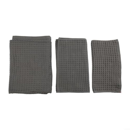 Soft textured waffle cotton towels, a reliable three-piece collection for all household needs (Dark Grey) - size: Dark gray