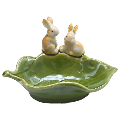 VIKKSAER Cute Ceramic Rabbit Soap Dish, Decorative Bunny Holder for Sponges & Jewelry, Green – Ideal for Bathroom, Kitchen, or Countertop Organization