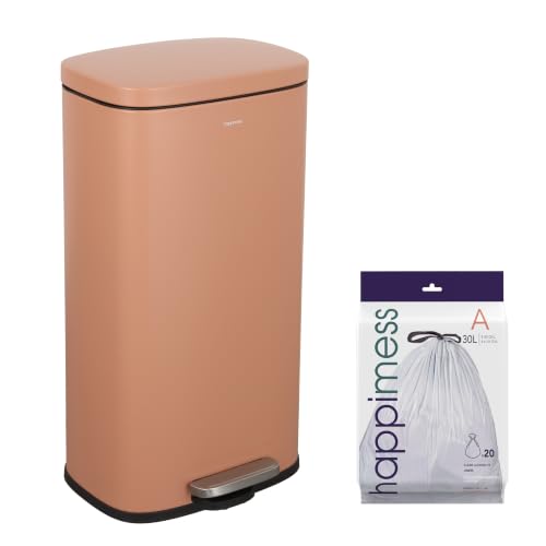 happimess Curtis 8 Gal Step Trash Can Soft Close 25", Clay Rose | Iron Construction, Satin Finish, Removable Liner, Steel Pedal, 20 Trash Bags Included, Kitchen Office Bin - color: Clay Rose