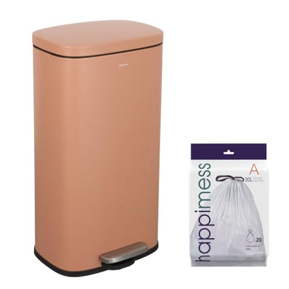 happimess Curtis 8 Gal Step Trash Can Soft Close 25", Clay Rose | Iron Construction, Satin Finish, Removable Liner, Steel Pedal, 20 Trash Bags Included, Kitchen Office Bin - color: Clay Rose