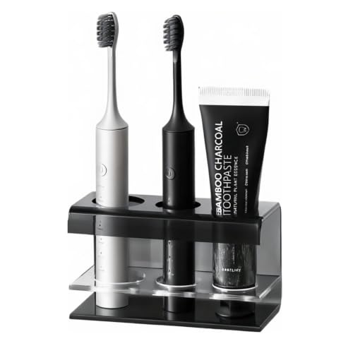 3 Slots Acrylic Electric Toothbrush Holders for Bathrooms(Black) | Tooth brush and Toothpaste Holder,Countertop use or Wall Mounted, small bathroom counter organizer,toothbrush stand - size: 3 slot