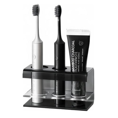 3 Slots Acrylic Electric Toothbrush Holders for Bathrooms(Black) | Tooth brush and Toothpaste Holder,Countertop use or Wall Mounted, small bathroom counter organizer,toothbrush stand - size: 3 slot
