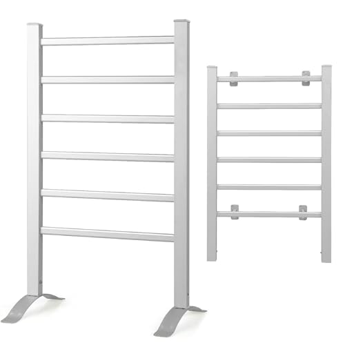 Electric Heated Towel Rack for Bathroom, 2-in-1 Freestanding & Wall Mounted 6 Bar Towel Warmer, IPX4 Waterproof Plug-in Rustproof Aluminum Towel Heater for Home Hotel