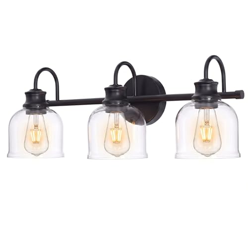 URSOLA 3 Lights 24" Bathroom Vanity Light Fixtures, Matte Black Traditional Classic Vanity Light with Clear Glass, Bathroom Lighting Fixtures Over Mirror - color: Black, size: 3 Lights