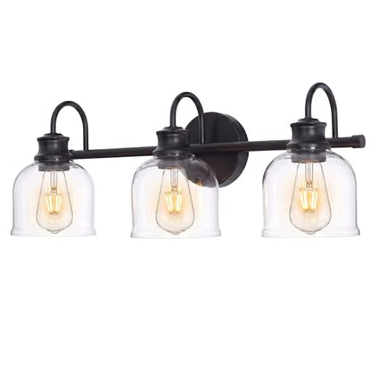 URSOLA 3 Lights 24" Bathroom Vanity Light Fixtures, Matte Black Traditional Classic Vanity Light with Clear Glass, Bathroom Lighting Fixtures Over Mirror - color: Black, size: 3 Lights