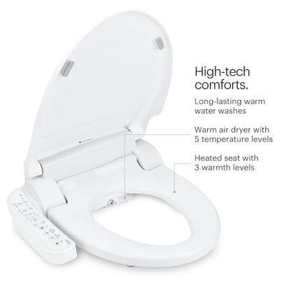 Brondell SE400-EW Swash SE400 Electric Bidet Toilet Seat With Heated Seat, Oscillating Stainless Steel Nozzle, Warm Air Dryer, Night Light, Gentle Close Lid, White Side Arm Control, Elongated - style: Elongated