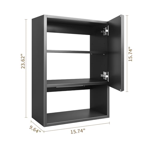 Wall Mounted Storage Cabinet with LED Light, Bathroom Over Toilet Organizer | Black Waterproof Cabinets With Adjustable Shelves, Soft Close, For Bathroom Kitchen Medicine Small Spaces, Easy to Assemble - color: Black