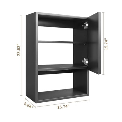 Wall Mounted Storage Cabinet with LED Light, Bathroom Over Toilet Organizer | Black Waterproof Cabinets With Adjustable Shelves, Soft Close, For Bathroom Kitchen Medicine Small Spaces, Easy to Assemble - color: Black