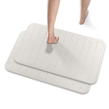 JUERLEN 2 Pack Diatomaceous Earth Shower Mat, Stone Bath Mat, Nonslip Super Absorbent Fast-Drying Hard Bath Mat for Bathroom Shower Floor, 24 x 16 inch, Grey and White Arrow Design - color: Pallid