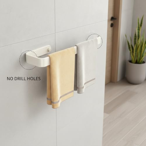 Towel Bar, 13.8-Inch Adhesive Metal Bathroom Rack with No-Drill Mount for Smooth Walls, Hole-Free Installation (1 Piece) - color: White