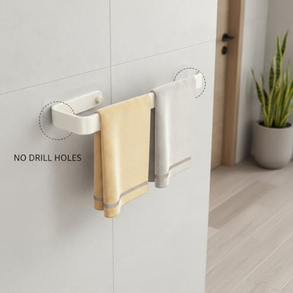Towel Bar, 13.8-Inch Adhesive Metal Bathroom Rack with No-Drill Mount for Smooth Walls, Hole-Free Installation (1 Piece) - color: White