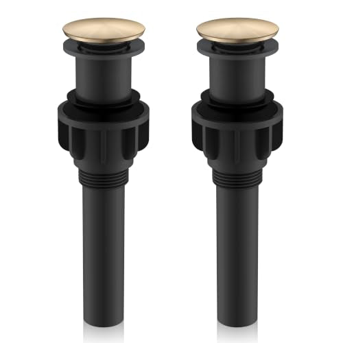 2 Pack Champagne Bronze Pop Up Bathroom Sink Drain Without Overflow | Bathroom Vanity Sink Drain Assembly, Built-in Anti-Clogging Strainer, Plastic Pop Up Drain for Bathroom Vanity Vessel Sink - color: Champagne Bronze X 2, size: Big Pop up Cap (Without O