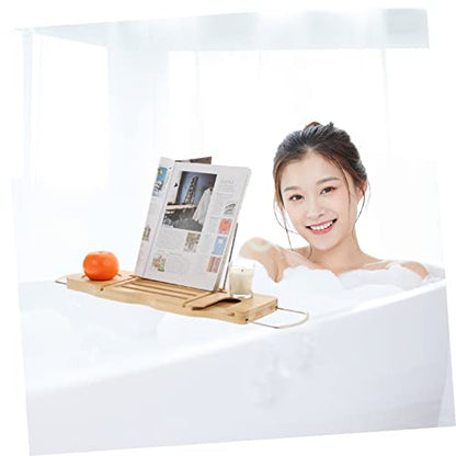 Bathtub Rack Bath Tray for Tub Table Tray tub Rustic Decor Nonslip Expandable Wooden Black and White Decor Tub Table Bride Bamboo Shower Tablet