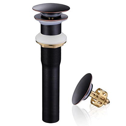 Pop up Sink Drain Stopper Without Overflow Oil Rubbed Bronze for Bathroom Vessel Vanity Sink Art Basin，Big Cap Sink Drain Without Overflow, Metal Pop-up Drain Strainer with Detachable Basket Stopper - color: Oil Rubbed Bronze, style: without overflow