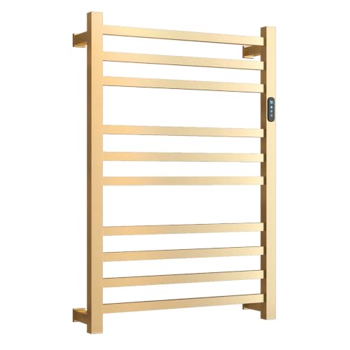 WMHYLYH Luxury 10 Bar Towel Warmer Rack for Bathroom, Wall Mounted Electric Heated Towel Rack with Timer & Fahrenheit Temperature Control, Stainless Steel Towel Heater for Bathroom(Brushed Gold) - size: 10 Bars
