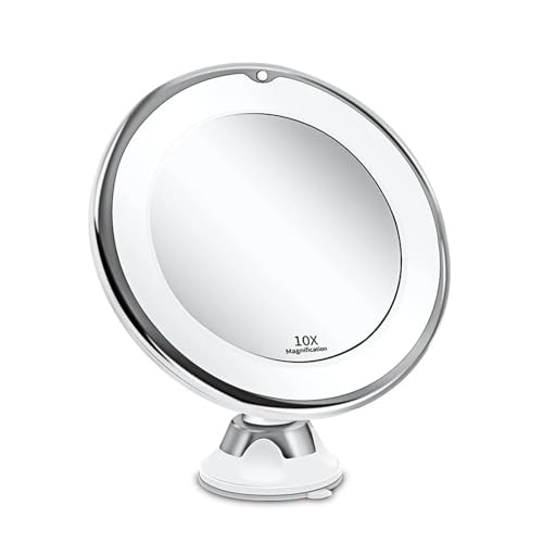 Generic Magnifying Makeup Mirror with 10X Magnification, 14 LED Lights, 360 Degree Rotation, Portable with Suction Cup, Magnifying Mirror with Light, Travel Vanity Mirror, White