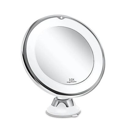 Generic Magnifying Makeup Mirror with 10X Magnification, 14 LED Lights, 360 Degree Rotation, Portable with Suction Cup, Magnifying Mirror with Light, Travel Vanity Mirror, White
