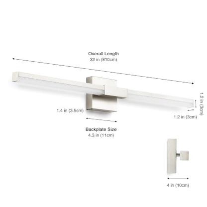 SOLFART Vanity Lighting Fixtures Dimmable: Brushed Nickel 32-Inch Detachable 4-Way Light Direction Bathroom Light Fixtures Over Mirror ETL IP44 - color: Brushed Nickel-6000K, 5-Step Brightness Control, size: 32 inch