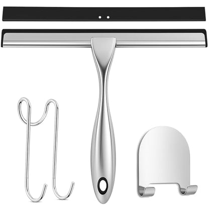 Shower Squeegee, 10 Inch Squeegee Shower Stainless Steel Window Squeegee for Glass Door Shower with Holder
