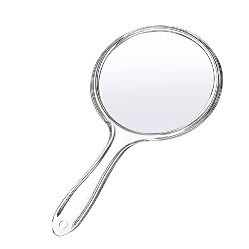 D Handheld Mirror with Handle 3.9" W x 8.3" L, 1X 2X | Small Double-Sided Mirror,2X Magnifying Mirror,Crystal Clear Reflection,Lightweight & Portable,Travel-Friendly Design - color: Small Clear