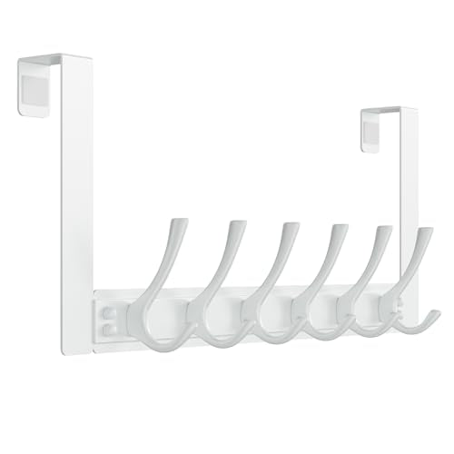 BAKON Over The Door Hooks with 6 Hook, Heavy Duty Over Door Hanger for Hanging Clothes Coat Hat Jacket, Door Coat Rack for Bathroom Closet Laundry Bedroom Kitchen Living Room Home Organizer(1, White) - color: White, 1 Pack