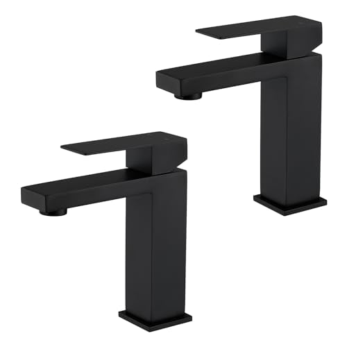 Black Bathroom Sink Faucet One Hole Faucet Single Handle 2 Packs 1 Hole Vanity SUS304 Stainless Steel Faucets for Bathroom Sink Matte Black Bathroom Faucet 2 Pieces, SF3-BK-P2 - color: Matte Black, style: For 1 Hole Sink: Only Faucet (2 Packs, NO Drain)