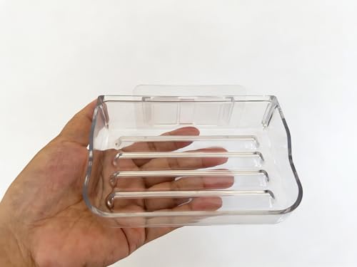 Soap Bar Holder for Shower Wall Mounted, Soap Dish Container Saver Strong Adhesive No Drilling for Bathroom Kitchen Sink, Clear
